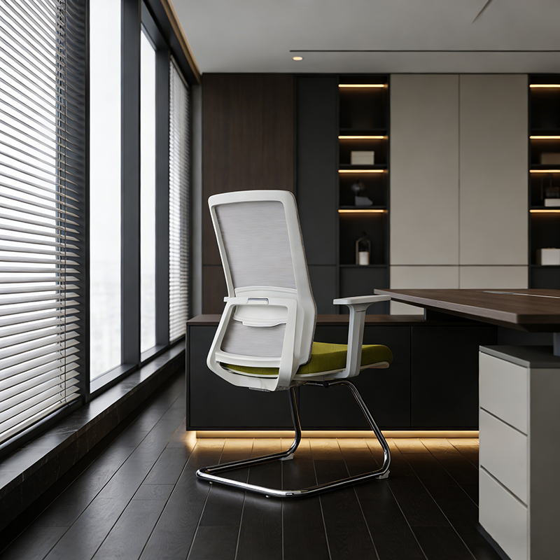Modern Minimalist Aesthetic Mesh Reception Desk Chair With Lumbar Support - Electroplated Steel Frame Office Chair For Home Office Lumendat