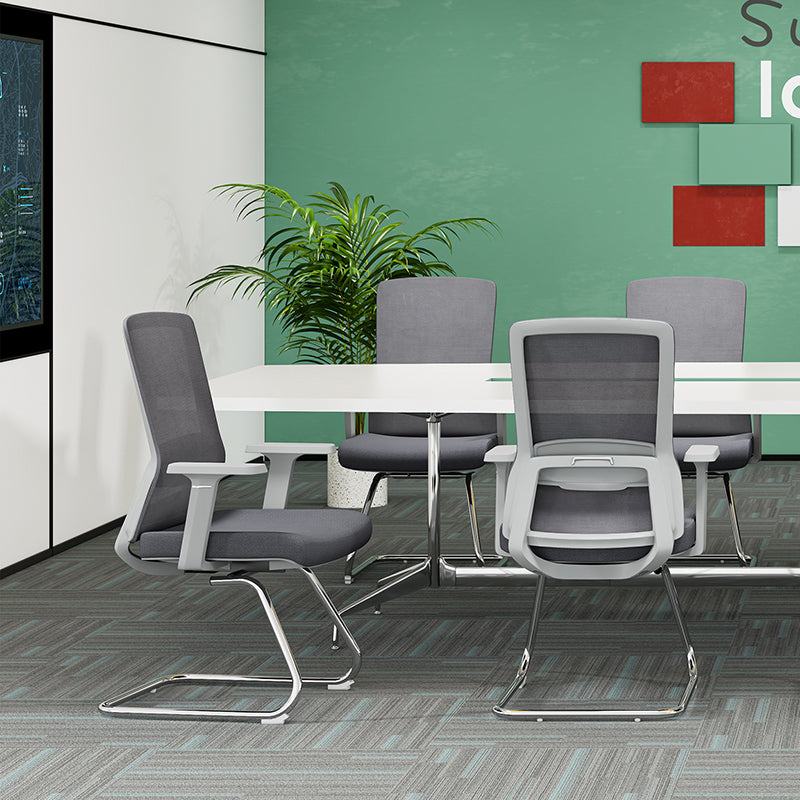 Modern Gray Ergonomic Mesh Visitor Chair With Lumbar Support - Heavy-Duty Cantilever Desk Chair With Electroplated Steel Frame For Home Office Lumendat