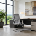 Modern Gray Ergonomic Mesh Visitor Chair With Lumbar Support - Heavy-Duty Cantilever Desk Chair With Electroplated Steel Frame For Home Office Lumendat