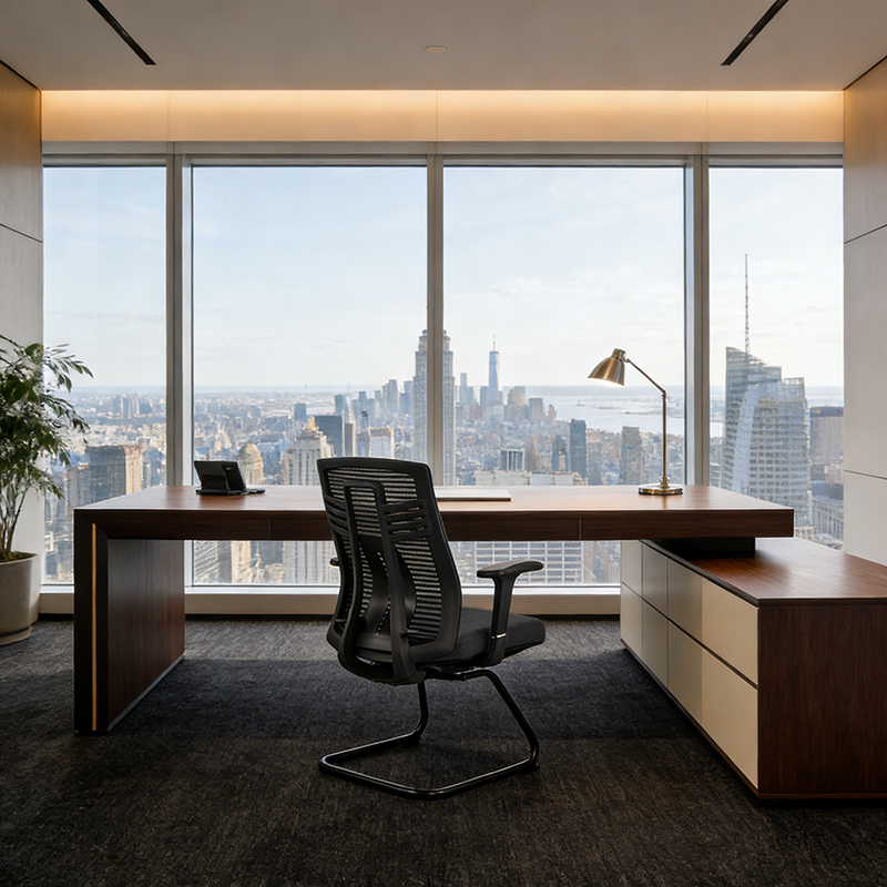 Modern Ergonomic Executive Mesh Desk Chair With Adjustable Lumbar Support - Black Sled Base Meeting Seating Office Chair For Home Office Lumendat