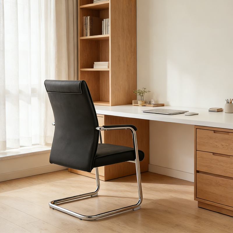 Modern Cantilever Desk Chair With Heavy-Duty Steel Frame & High-Density Foam - Black Executive Office Chair For Home Office Lumendat