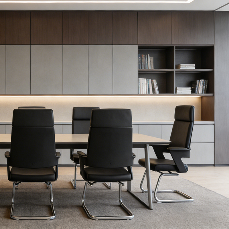Modern Executive High-Back Black PU Leather Desk Chair - Cantilever Office Chair With 180° Swivel & Auto-Return Function For Home Office Lumendat
