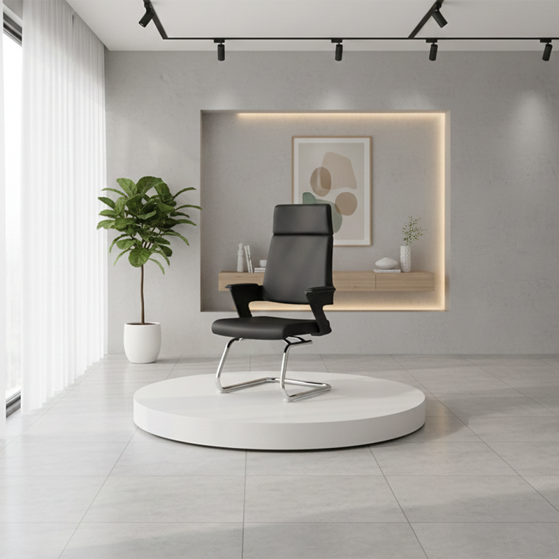 Modern Executive High-Back Black PU Leather Desk Chair - Cantilever Office Chair With 180° Swivel & Auto-Return Function For Home Office Lumendat