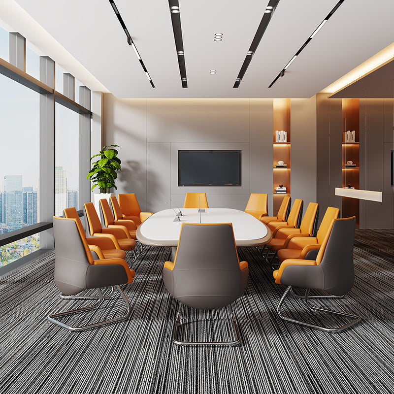 Modern Executive Two-Tone PU Leather Desk Chair - Warm Brown Cantilever Office Chair With Ergonomic Headrest & Chrome Base For Home Office Lumendat