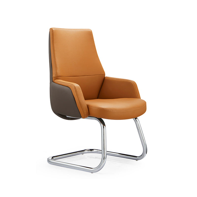 Modern Executive Two-Tone PU Leather Desk Chair - Warm Brown Cantilever Office Chair With Ergonomic Headrest & Chrome Base For Home Office Lumendat