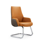 Modern Executive Two-Tone PU Leather Desk Chair - Warm Brown Cantilever Office Chair With Ergonomic Headrest & Chrome Base For Home Office Lumendat