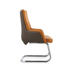 Modern Executive Two-Tone PU Leather Desk Chair - Warm Brown Cantilever Office Chair With Ergonomic Headrest & Chrome Base For Home Office Lumendat