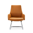 Modern Executive Two-Tone PU Leather Desk Chair - Warm Brown Cantilever Office Chair With Ergonomic Headrest & Chrome Base For Home Office Lumendat