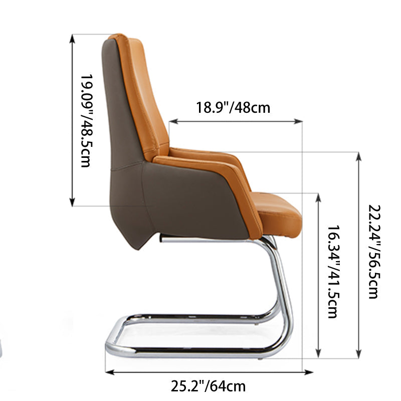 Modern Executive Two-Tone PU Leather Desk Chair - Warm Brown Cantilever Office Chair With Ergonomic Headrest & Chrome Base For Home Office Lumendat
