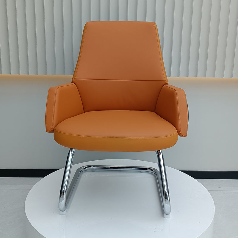 Modern Executive Two-Tone PU Leather Desk Chair - Warm Brown Cantilever Office Chair With Ergonomic Headrest & Chrome Base For Home Office Lumendat