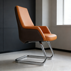 Modern Executive Two-Tone PU Leather Desk Chair - Warm Brown Cantilever Office Chair With Ergonomic Headrest & Chrome Base For Home Office Lumendat