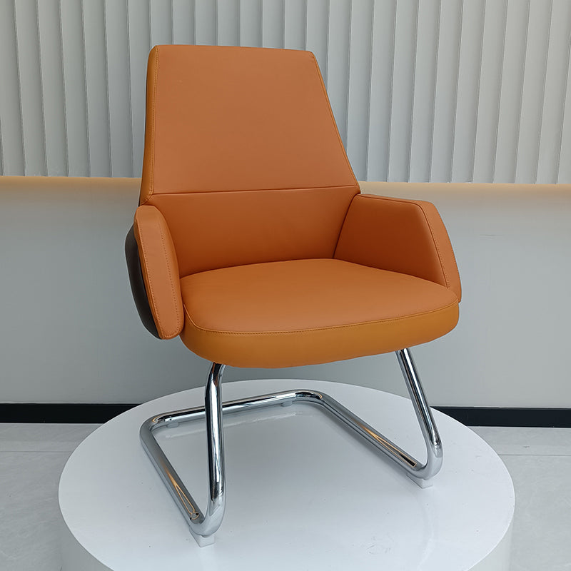 Modern Executive Two-Tone PU Leather Desk Chair - Warm Brown Cantilever Office Chair With Ergonomic Headrest & Chrome Base For Home Office Lumendat