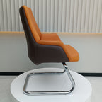 Modern Executive Two-Tone PU Leather Desk Chair - Warm Brown Cantilever Office Chair With Ergonomic Headrest & Chrome Base For Home Office Lumendat