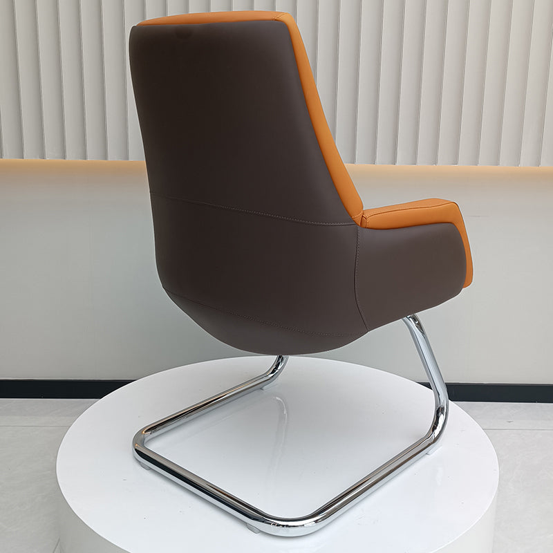 Modern Executive Two-Tone PU Leather Desk Chair - Warm Brown Cantilever Office Chair With Ergonomic Headrest & Chrome Base For Home Office Lumendat