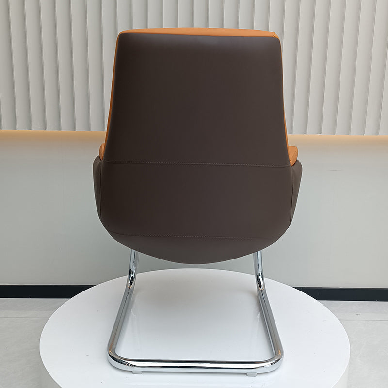 Modern Executive Two-Tone PU Leather Desk Chair - Warm Brown Cantilever Office Chair With Ergonomic Headrest & Chrome Base For Home Office Lumendat