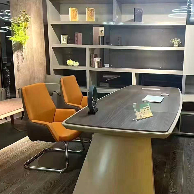 Modern Executive Two-Tone PU Leather Desk Chair - Warm Brown Cantilever Office Chair With Ergonomic Headrest & Chrome Base For Home Office Lumendat