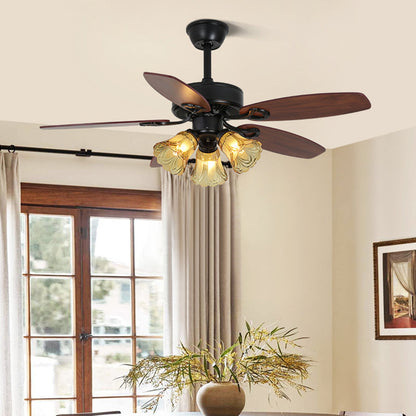 Traditional European Bell Shade Downrods Ceiling Fan Light For Living Room