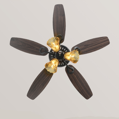 Traditional European Bell Shade Downrods Ceiling Fan Light For Living Room