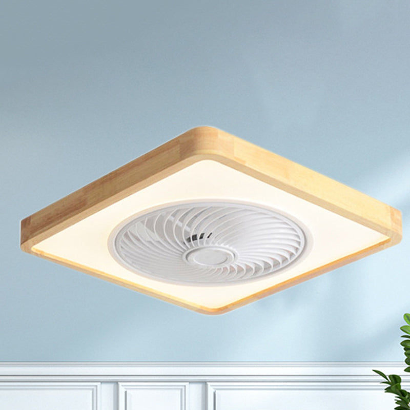 Modern Minimalist Wood Geometric LED Semi-flush Mount Ceiling Fan Light BulbSquare