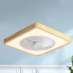 Modern Minimalist Wood Geometric LED Semi-flush Mount Ceiling Fan Light BulbSquare