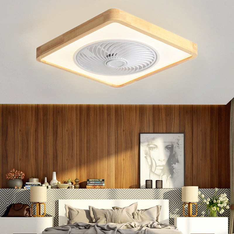 Modern Minimalist Wood Geometric LED Semi-flush Mount Ceiling Fan Light BulbSquare