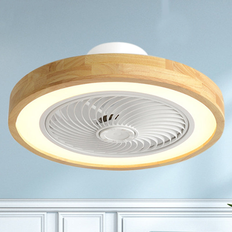 Modern Minimalist Wood Geometric LED Semi-flush Mount Ceiling Fan Light BulbSquare