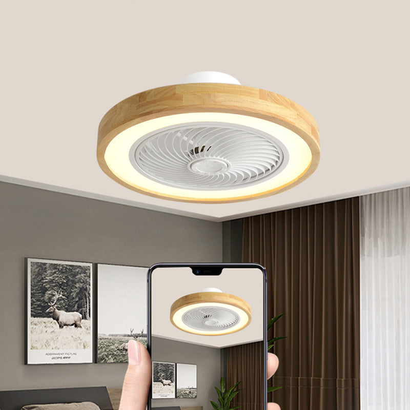 Modern Minimalist Wood Geometric LED Semi-flush Mount Ceiling Fan Light BulbSquare