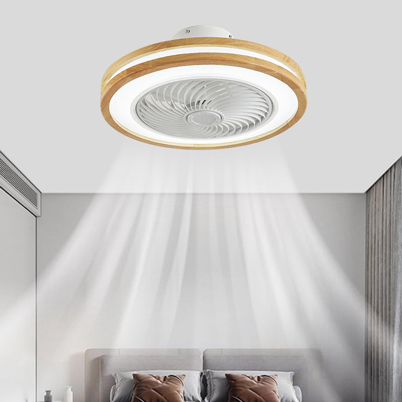 Modern Minimalist Wood Geometric LED Semi-flush Mount Ceiling Fan Light BulbSquare