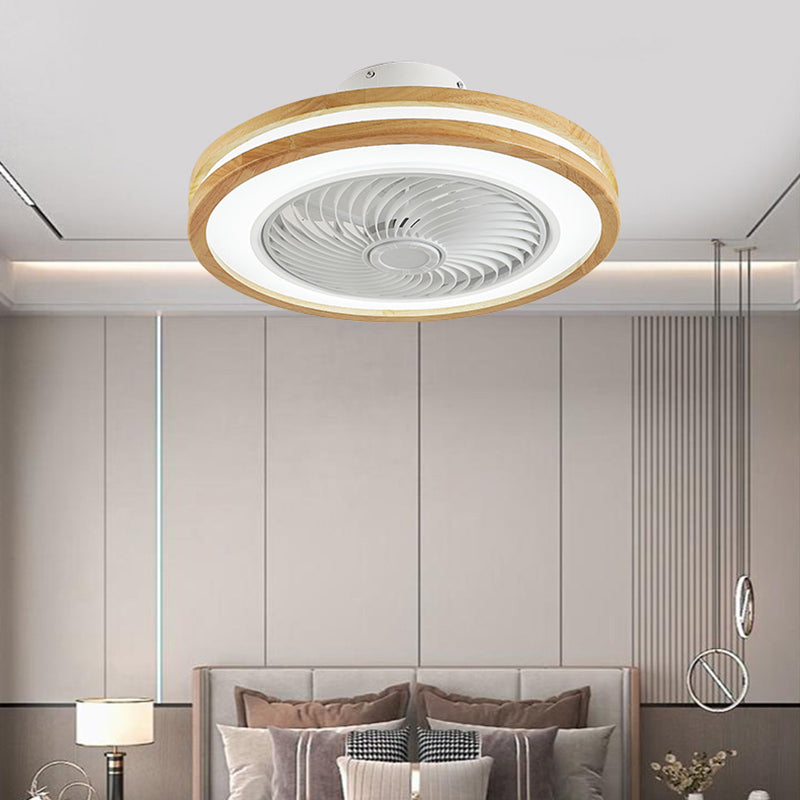Modern Minimalist Wood Geometric LED Semi-flush Mount Ceiling Fan Light BulbSquare