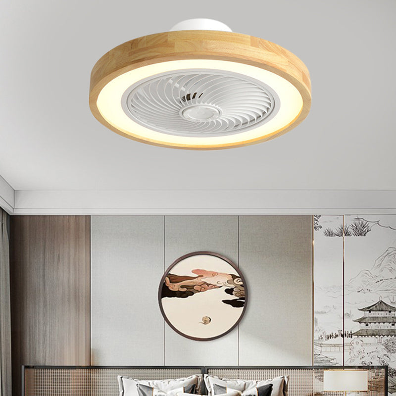 Modern Minimalist Wood Geometric LED Semi-flush Mount Ceiling Fan Light BulbSquare