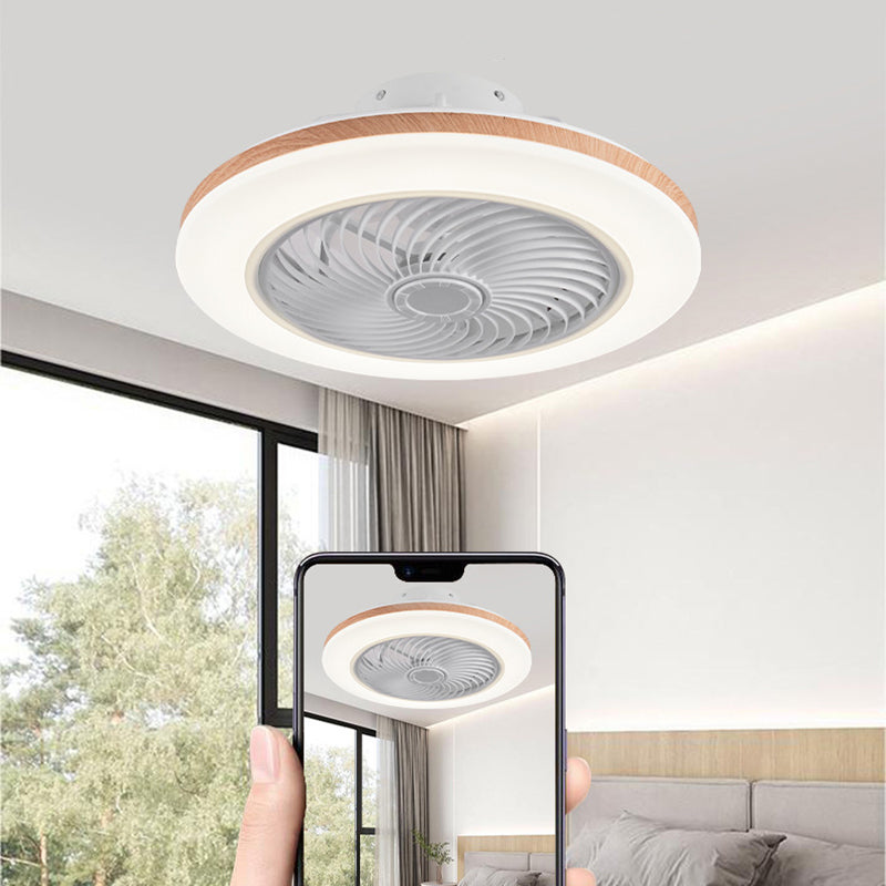 Modern Minimalist Wood Geometric LED Semi-flush Mount Ceiling Fan Light BulbSquare