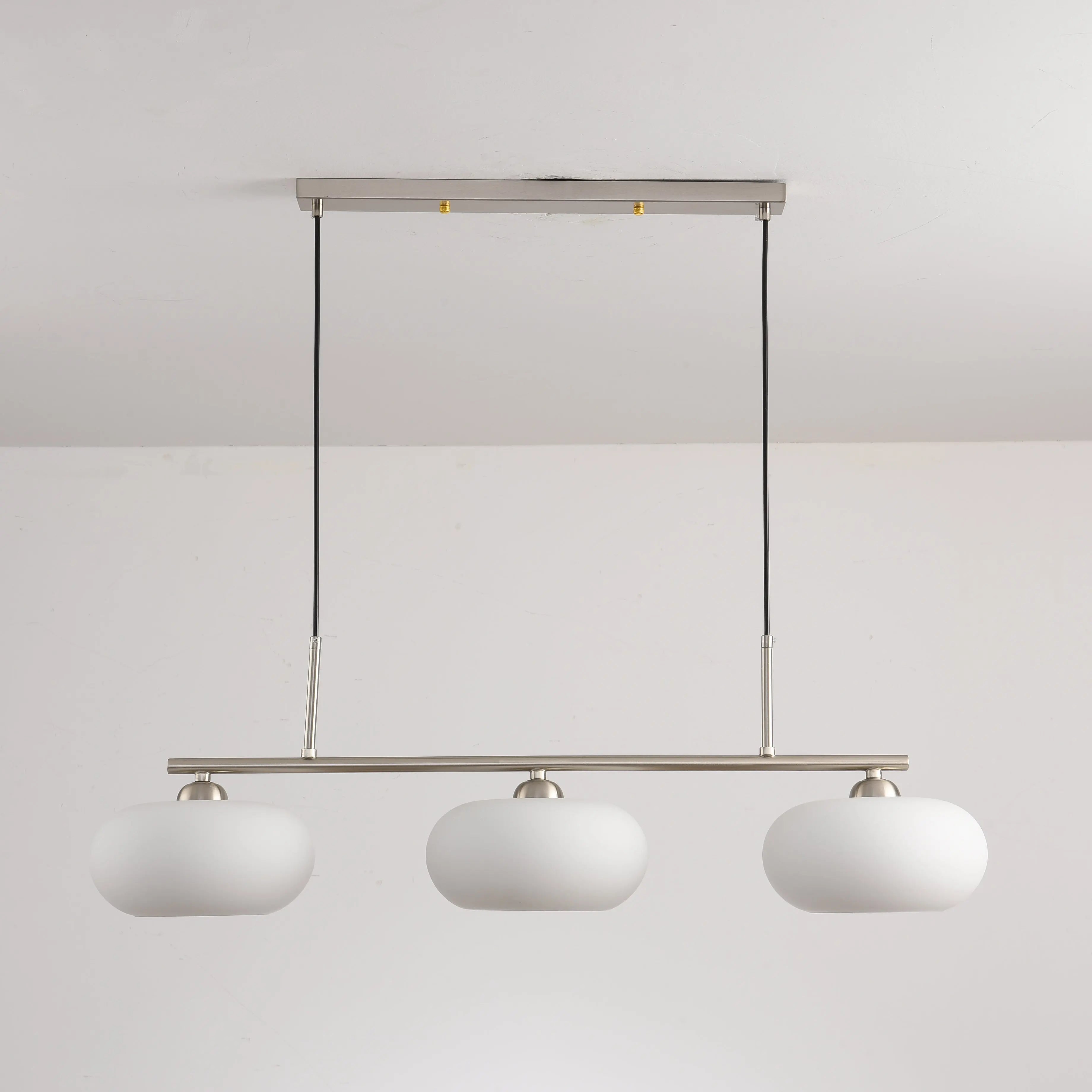 Light Luxury Persimmon Milk White Glass 3-light Island Light Chandelier BulbSquare