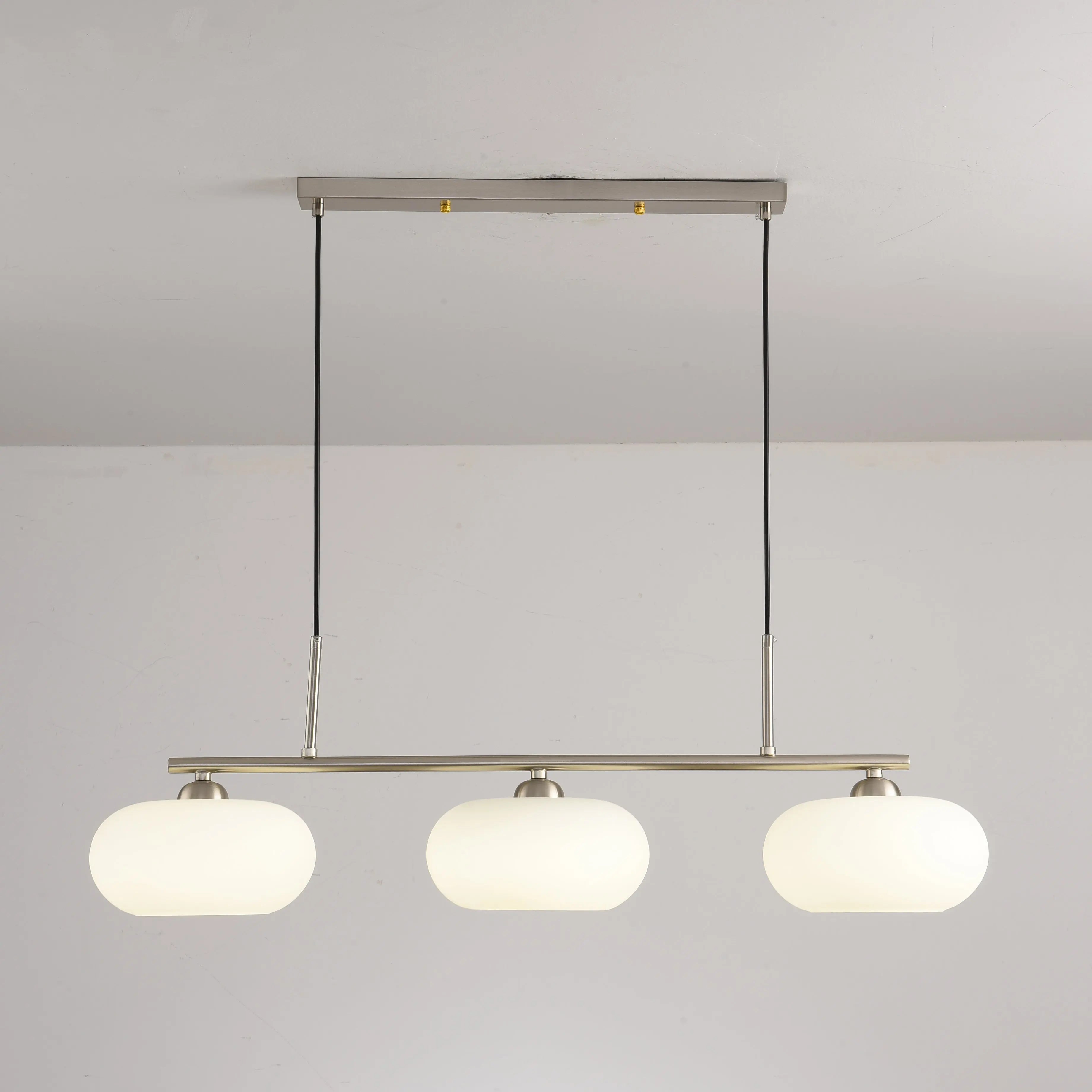 Light Luxury Persimmon Milk White Glass 3-light Island Light Chandelier BulbSquare