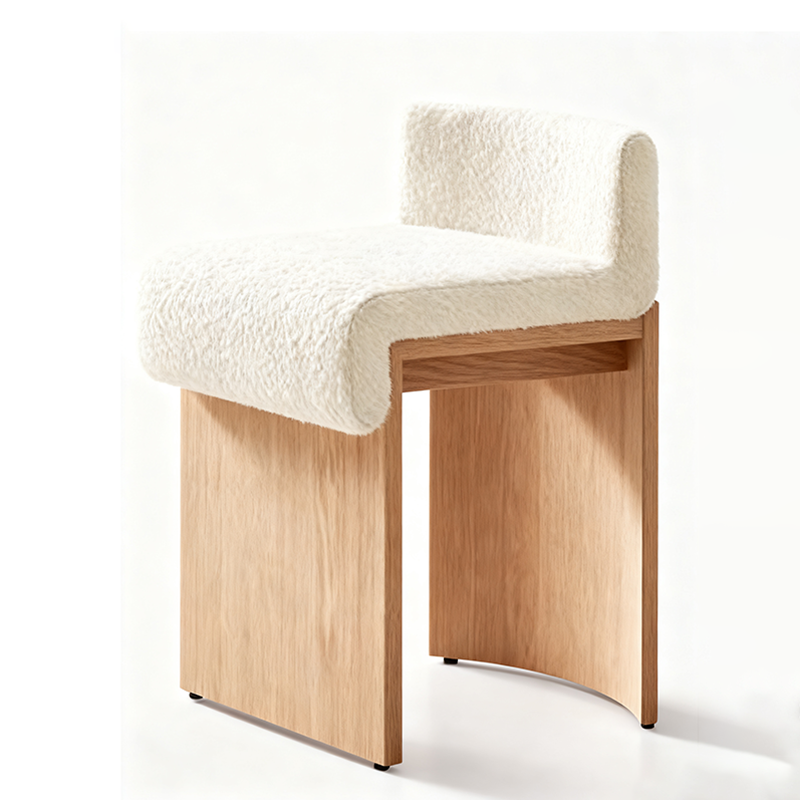 Plush Lambswool Vanity Stool - Ergonomic Durable Solid Wood Multi-Layer Board Stool For Bedroom Lumendat