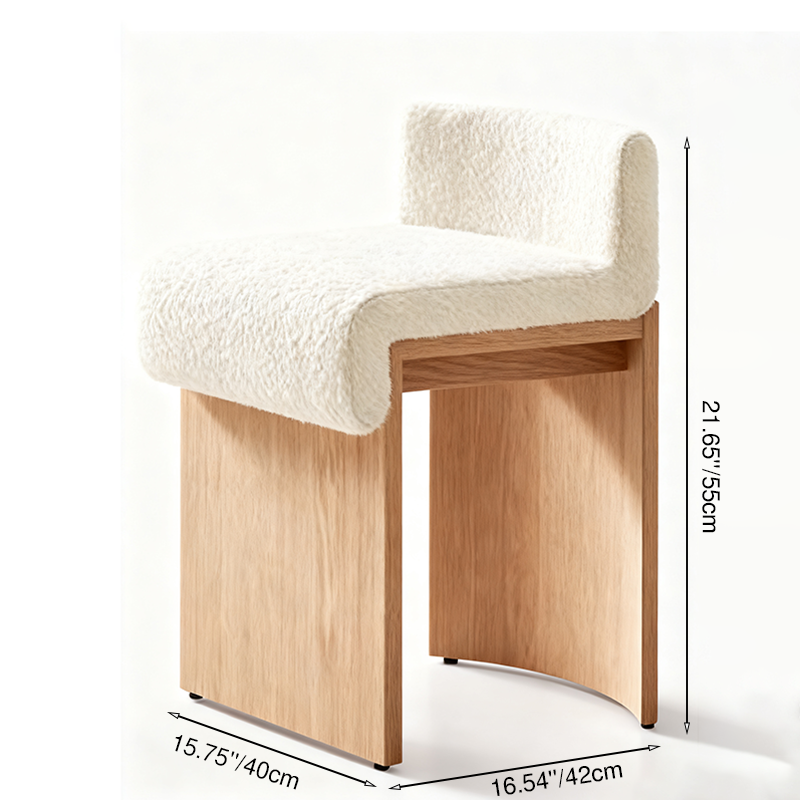 Plush Lambswool Vanity Stool - Ergonomic Durable Solid Wood Multi-Layer Board Stool For Bedroom Lumendat