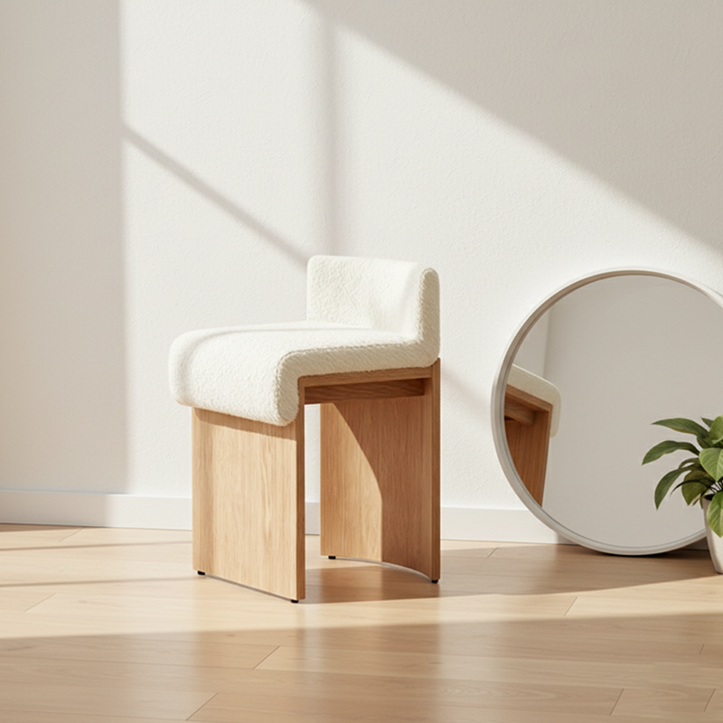 Plush Lambswool Vanity Stool - Ergonomic Durable Solid Wood Multi-Layer Board Stool For Bedroom Lumendat