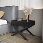 Contemporary Industrial Style Nightstand - Formaldehyde-Free MDF Smooth-Glide Large 1-Drawer Bedside Table For Bedroom Lumendat