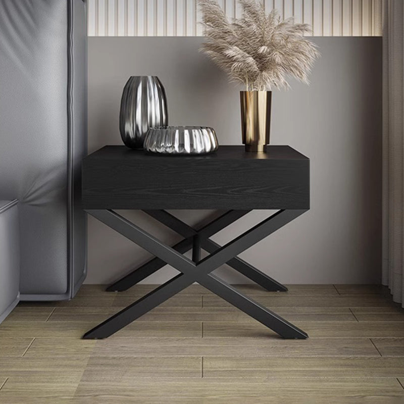 Contemporary Industrial Style Nightstand - Formaldehyde-Free MDF Smooth-Glide Large 1-Drawer Bedside Table For Bedroom Lumendat