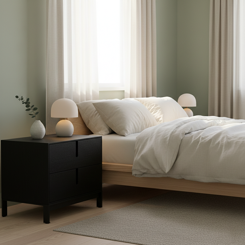 Modern Shabby Chic Nightstand - Eco-Friendly MDF & Easy-Clean Surface 2-Drawer Bedside Table For Bedroom Lumendat
