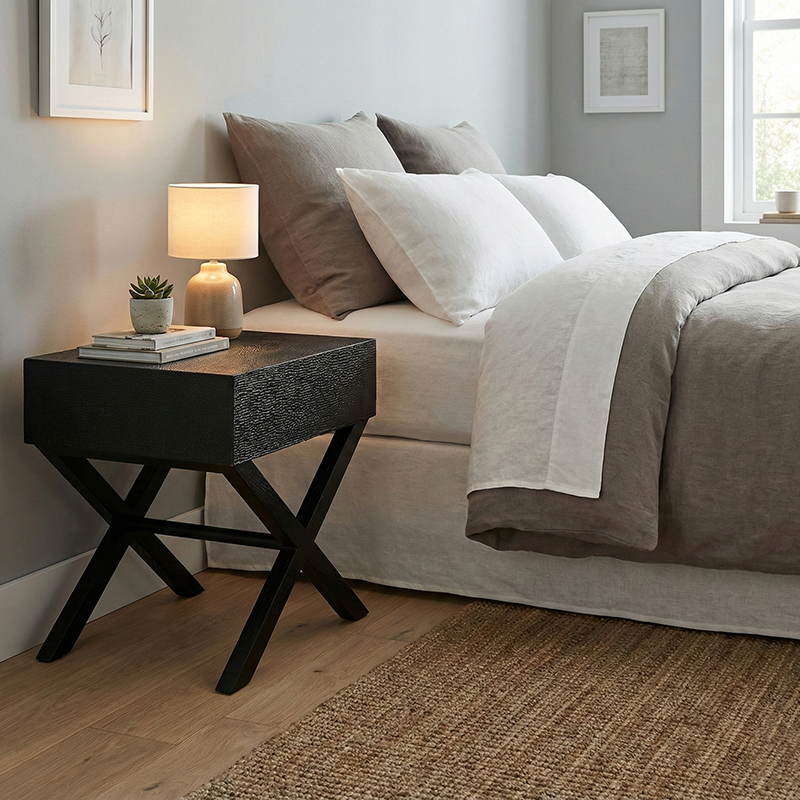 Space-Saving Shabby Chic Nightstand - Sturdy Wooden Cross Support Bedside Table 1-Drawer For Bedroom Lumendat