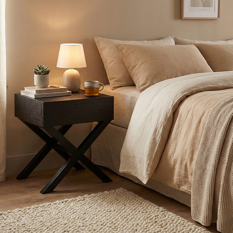 Space-Saving Shabby Chic Nightstand - Sturdy Wooden Cross Support Bedside Table 1-Drawer For Bedroom Lumendat