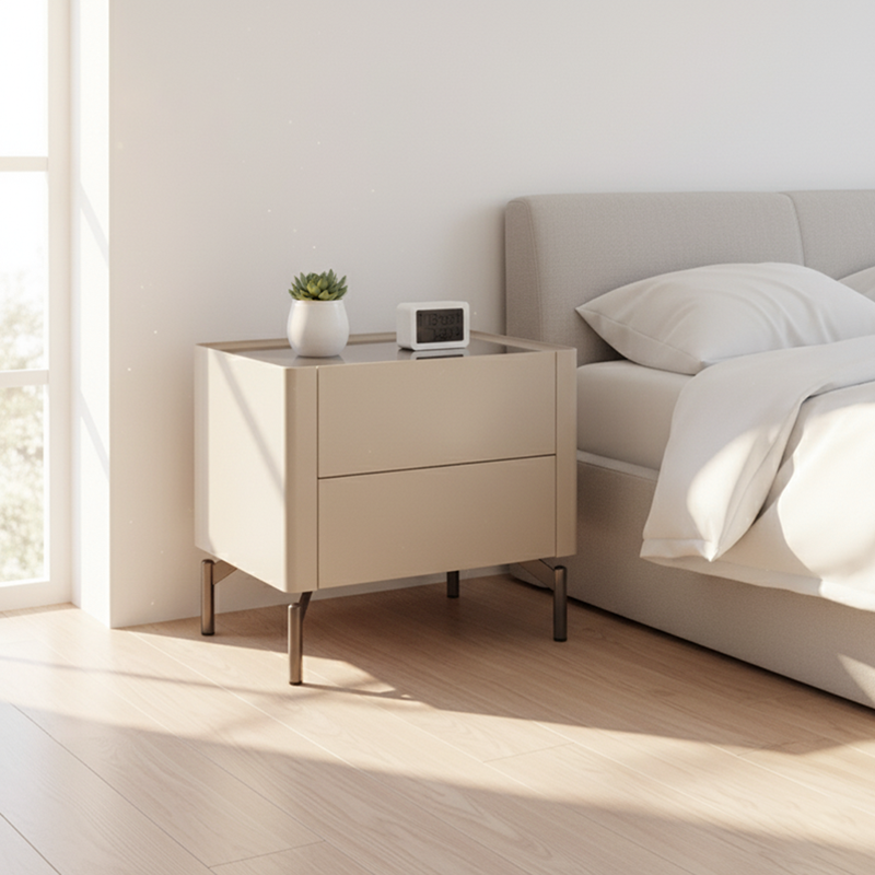 Eco-Conscious Minimalist Nightstand - Rust-Resistant Stainless Steel Base & Smooth 2-Drawer Bedside Table For Bedroom & Living Room Lumendat
