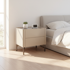 Eco-Conscious Minimalist Nightstand - Rust-Resistant Stainless Steel Base & Smooth 2-Drawer Bedside Table For Bedroom & Living Room Lumendat