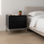 Nordic Rectangular Design Nightstand - E1 Eco-Friendly MDF & Stable Stainless Steel Base Bedside Table 2-Drawer For Bedroom Lumendat