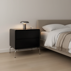 Nordic Rectangular Design Nightstand - E1 Eco-Friendly MDF & Stable Stainless Steel Base Bedside Table 2-Drawer For Bedroom Lumendat