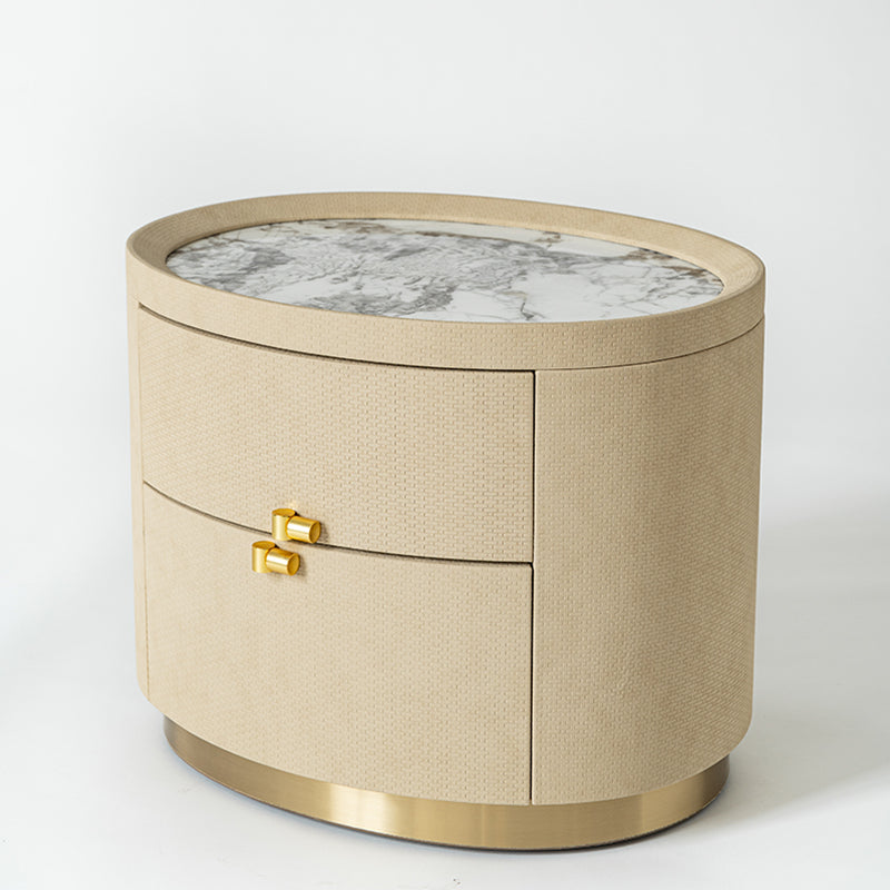 Layout-Flexible Luxury Nightstand - Eco-Friendly Composite Cabinet Rock Slab Top Bedside Table 2-Drawer For Bedroom & Living Room Lumendat