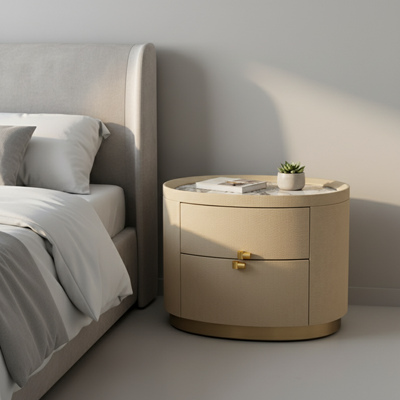 Layout-Flexible Luxury Nightstand - Eco-Friendly Composite Cabinet Rock Slab Top Bedside Table 2-Drawer For Bedroom & Living Room Lumendat