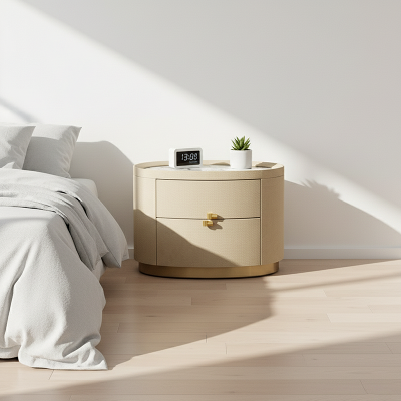Layout-Flexible Luxury Nightstand - Eco-Friendly Composite Cabinet Rock Slab Top Bedside Table 2-Drawer For Bedroom & Living Room Lumendat