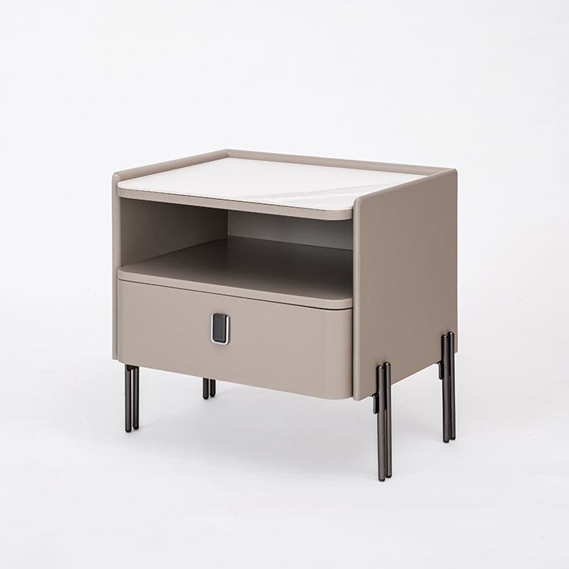 Traditional French-Style Nightstand - Eco-Friendly MDF & Durable Rock Slab Bedside Table 1-Drawer For Bedroom & Living Room Lumendat