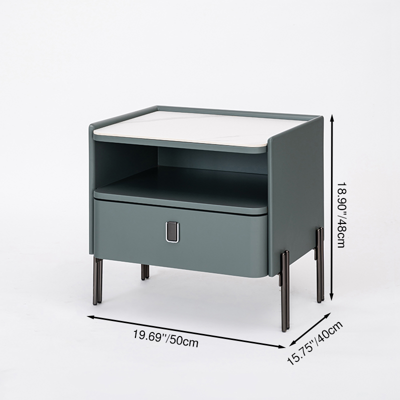 Traditional French-Style Nightstand - Eco-Friendly MDF & Durable Rock Slab Bedside Table 1-Drawer For Bedroom & Living Room Lumendat